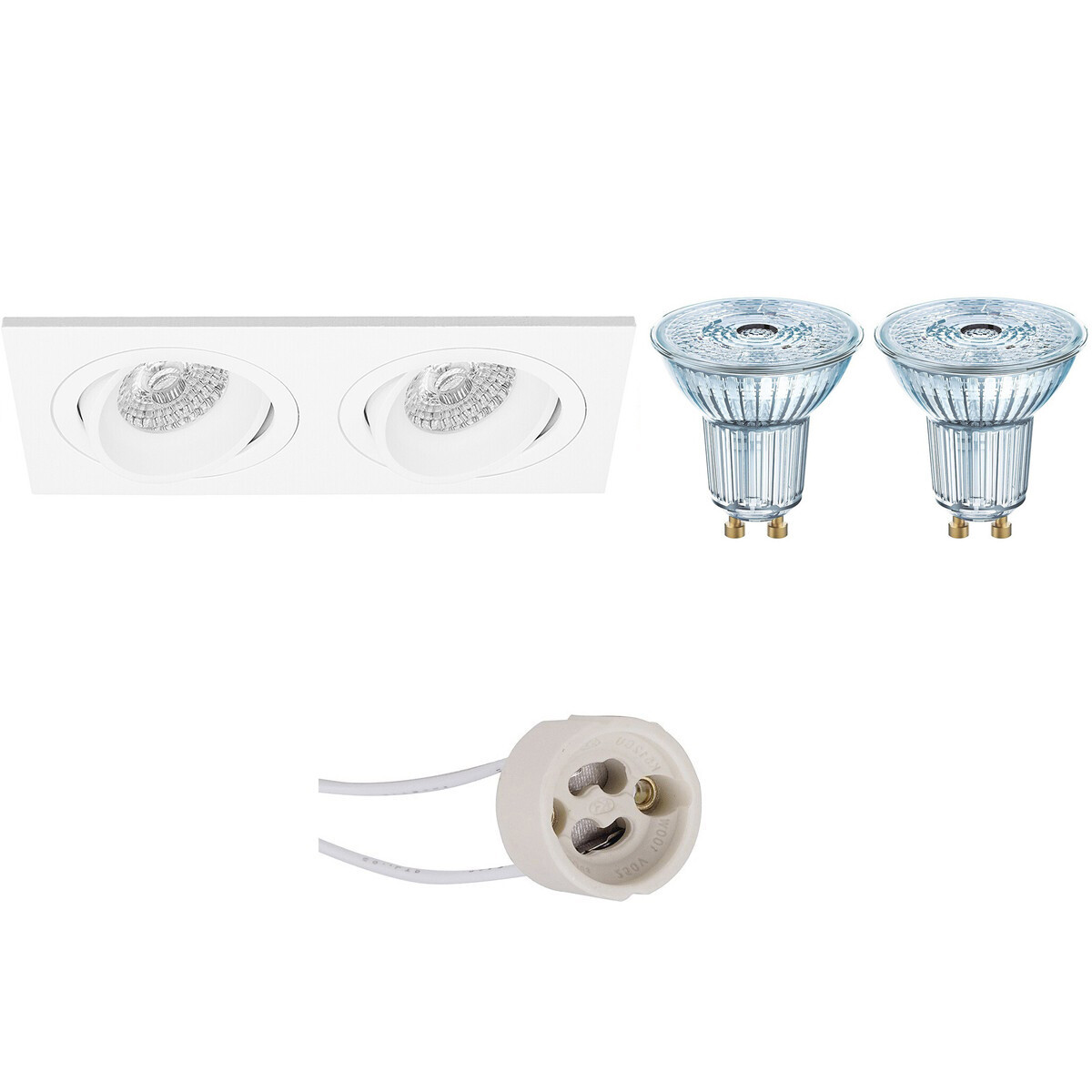 LED Spot Set - LEDVANCE Parathom PAR16 940 36D - Pragmi Borny Pro - GU10 Fitting - Dimbaar - Inbouw Rechthoek Dubbel - Mat Wit - 5.5W - Natuurlijk Wit 4000K - Kantelbaar - 175x92mm