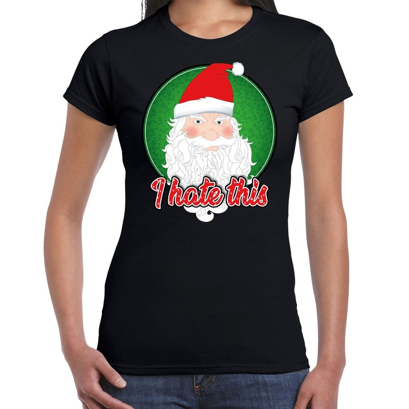 Fout kerst shirt I hate this zwart voor dames