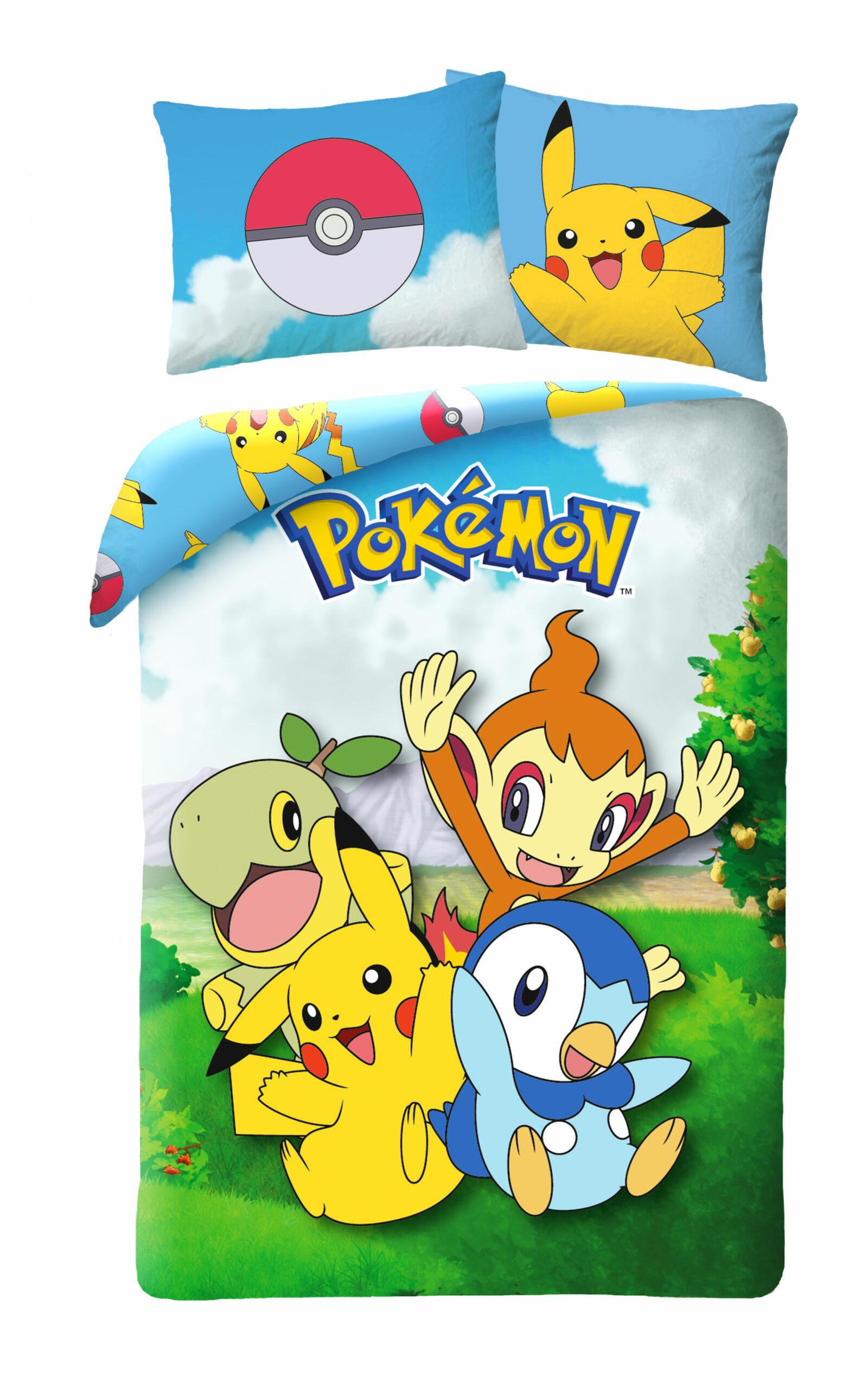 Pokémon Dekbedovertrek Piplup, Turtwig, Chimchar & Pikachu 140 x 200 cm (70 x 90 cm)