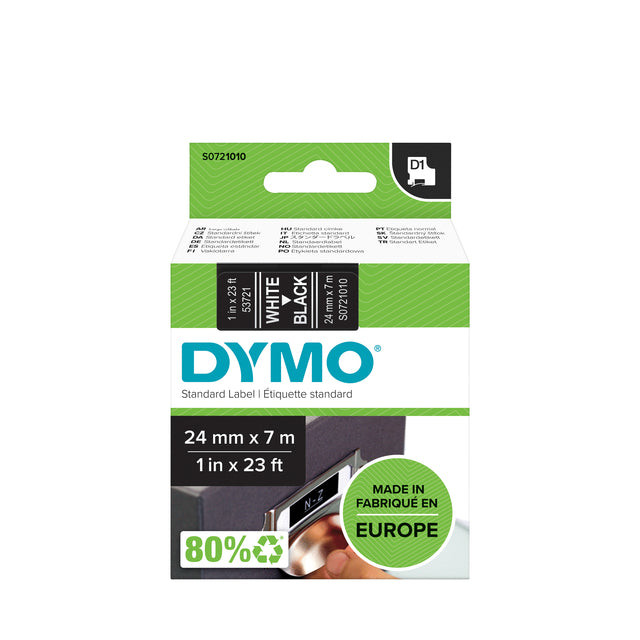 Labeltape Dymo 53721 D1 721010 24mmx7m wit op zwart | 1 stuk