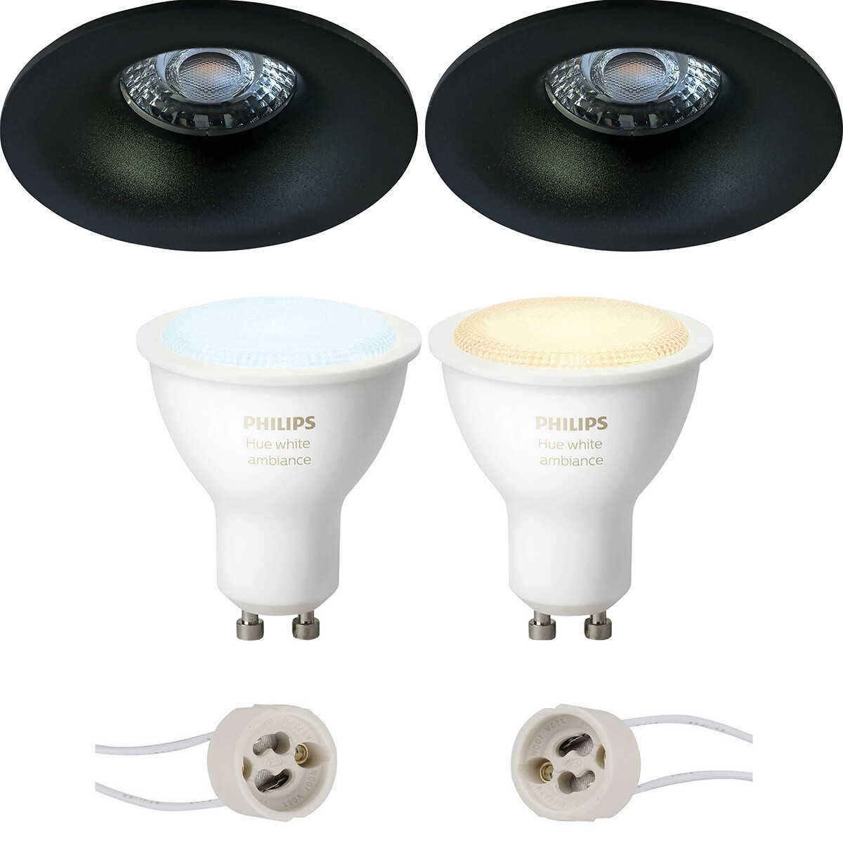 Pragmi Nora Pro - Inbouw Rond - Mat Zwart - Ø82mm - Philips Hue - LED Spot Set GU10 - White Ambiance - Bluetooth