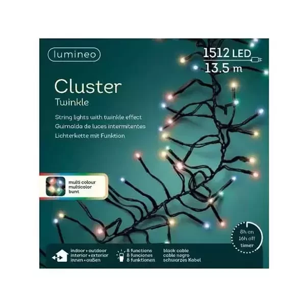 Lumineo clusterverlichting 13,5m - 1512l Twinkle Multi - binnen/ buiten