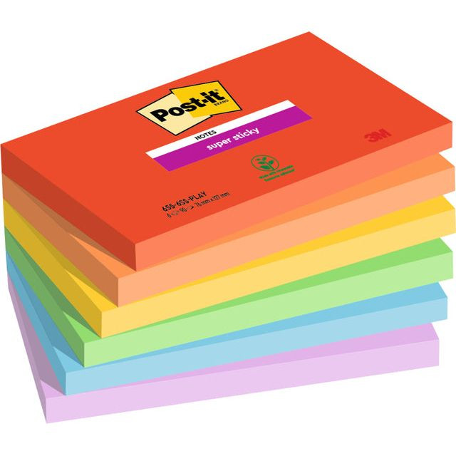 Memoblok 3M Post-it 655 Super Sticky 76X127mm PLAY | 12 stuks