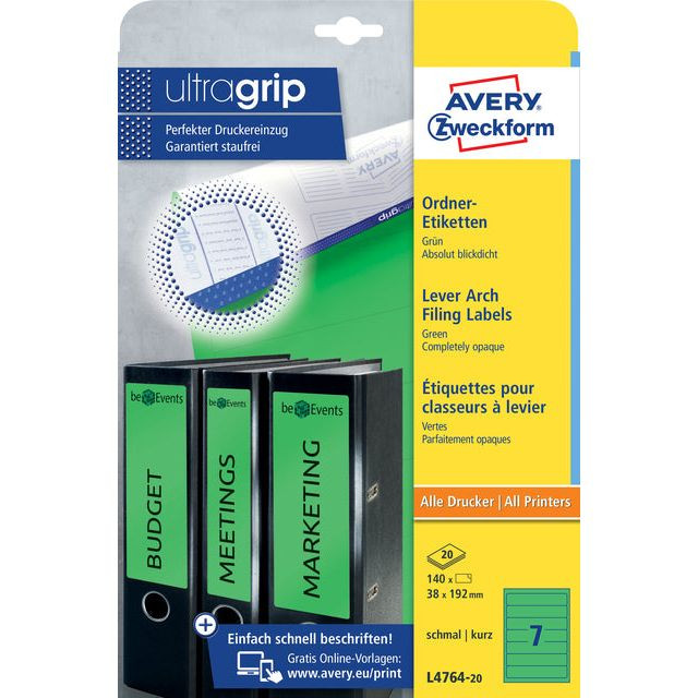 Avery Zweckform L4764-20 ordnerrugetiketten ft 19,2 x 3,8 cm (b x h), 140 etiketten, groen