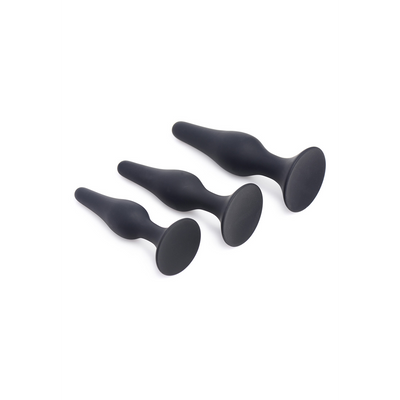 XR Brands Triple Spire - Tapered Silicone Anal Trainer Set - 3 Pieces - Black