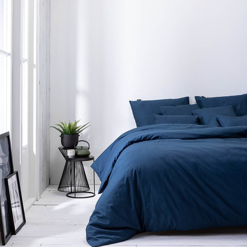 Dekbedovertrek Plain Percale - Lits-Jumeaux (240x220 cm) - Navy Percale katoen - Dessin: Effen - Presence - Dekbed-Discounter.nl