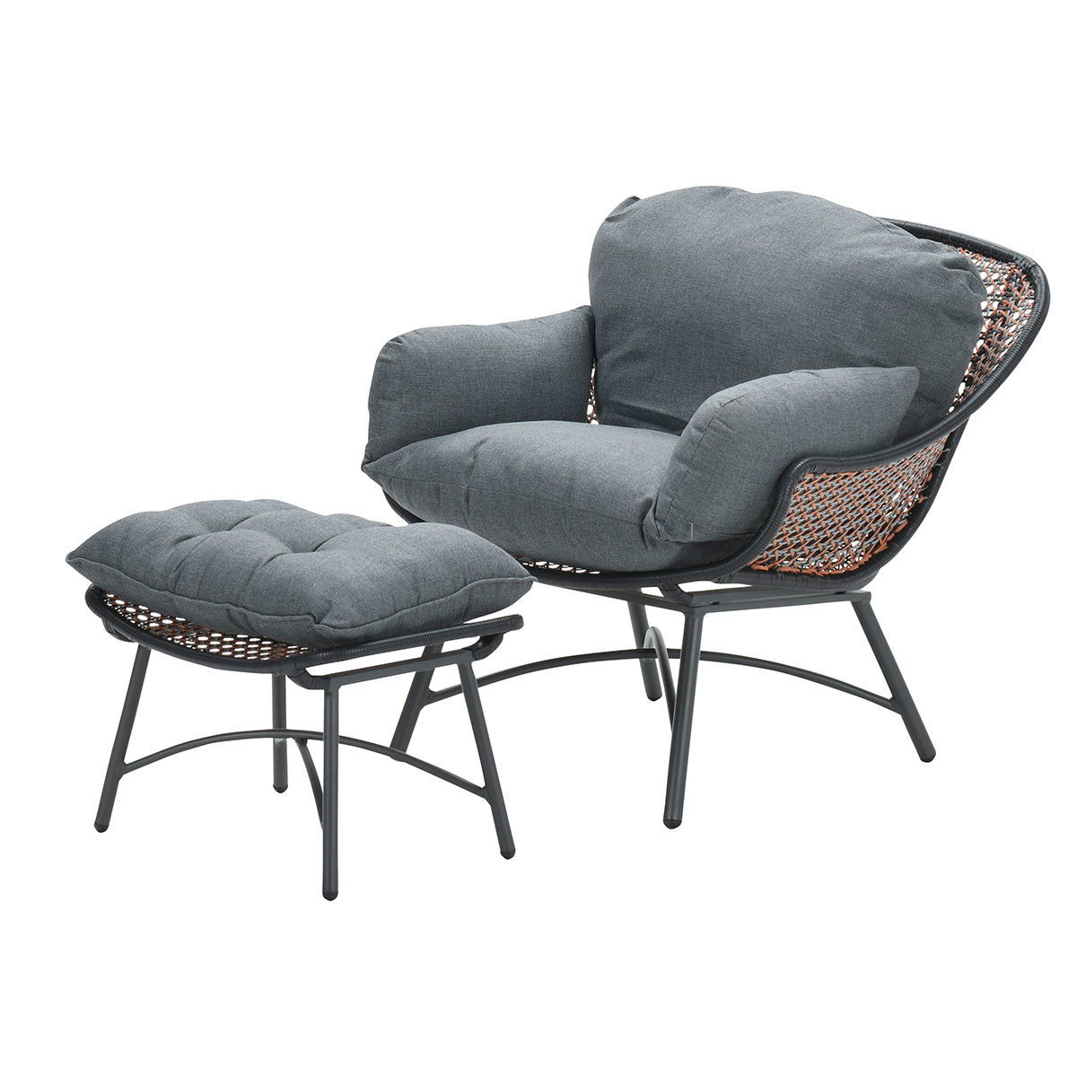 Logan fauteuil met voetenbank copper/black/mystic g - Garden Impressions