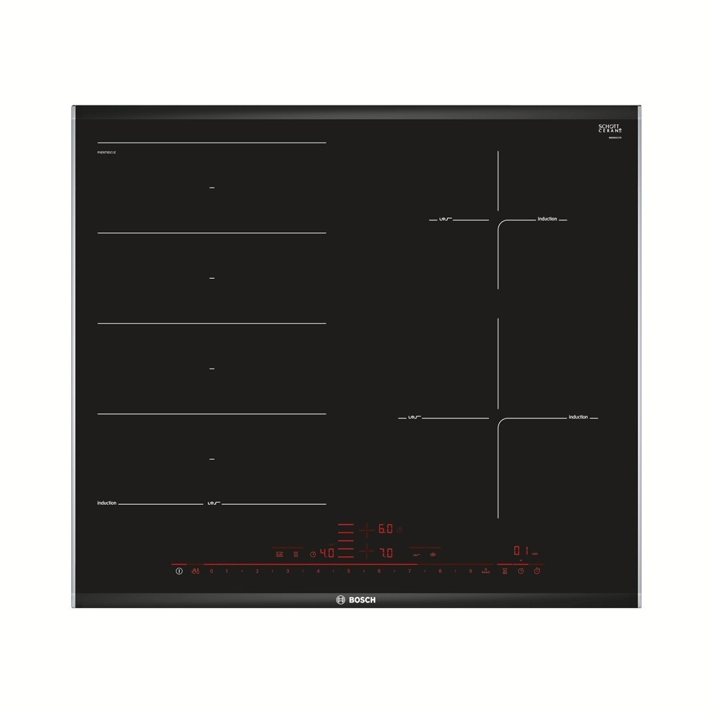 Bosch PXE675DC1E inbouw inductiekookplaat met FlexInductie zone en PerfectFry BraadSensor