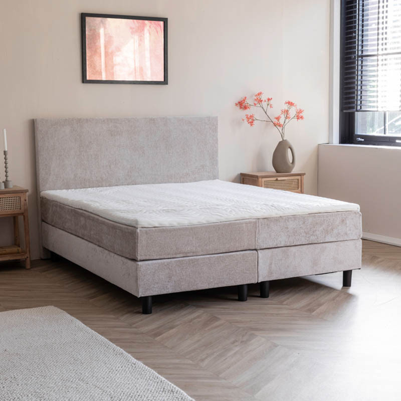 2-Persoons Boxspring Julia Teddystof - Beige - Beige 180x200 cm - Pocketvering - Inclusief Topper - Dekbed-Discounter.nl