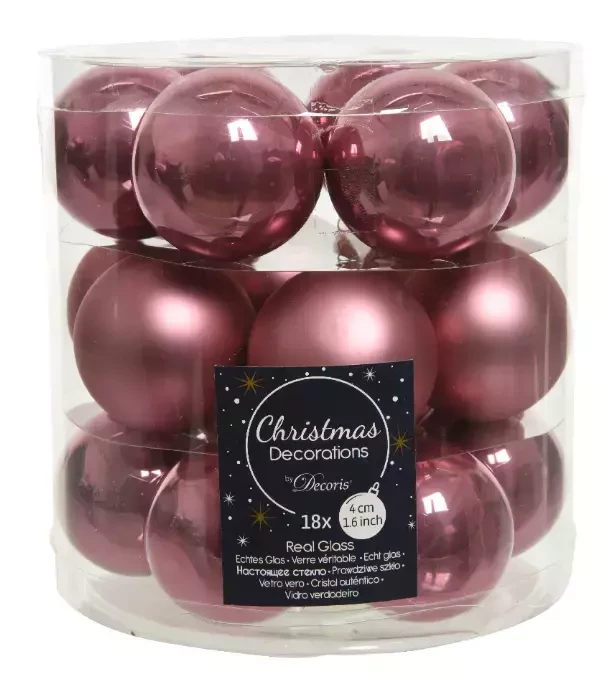 Decoris kerstballen glas verloursroze 4cm 18st