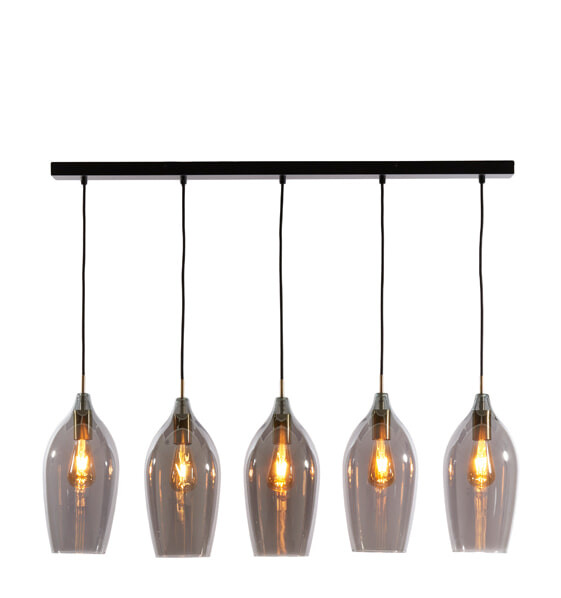 Light & Living Hanglamp 'Lukaro' 5-lamps, kleur Smoke/Antiek Brons