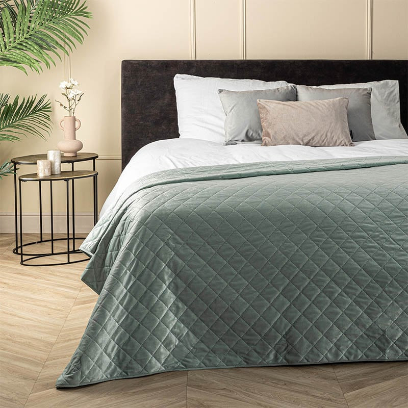 Bedsprei Velvet Ruit - Groen - 250x260 cm Fresh and Co - Dekbed-Discounter.nl