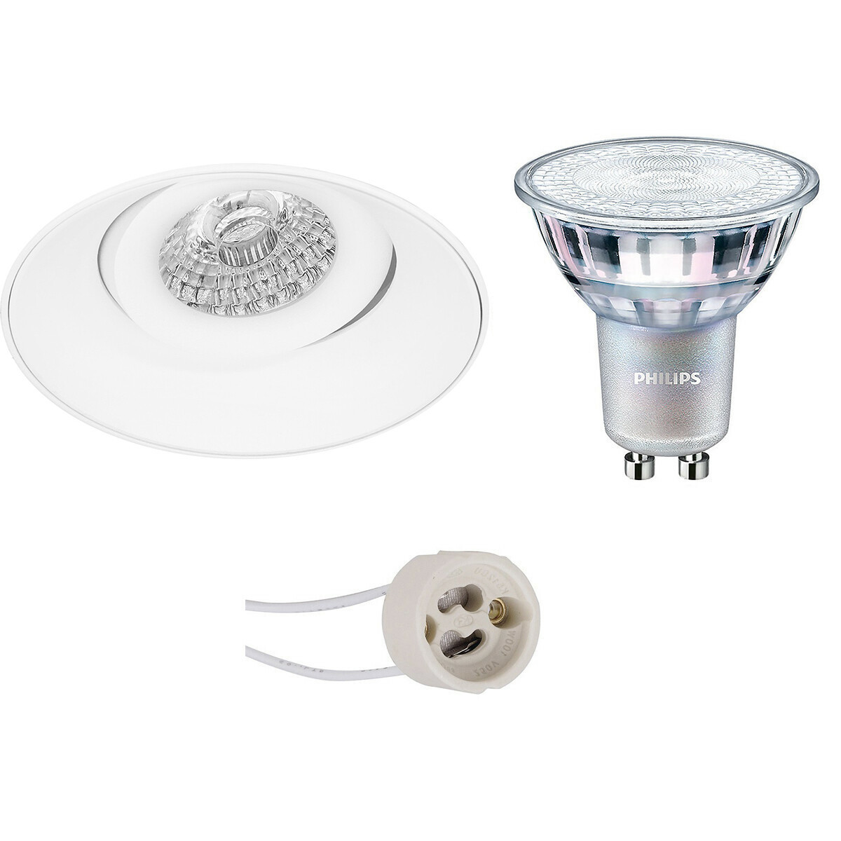 LED Spot Set - Pragmi Nivas Pro - GU10 Fitting - Inbouw Rond - Mat Wit - Trimless - Kantelbaar - Ø150mm - Philips - MASTER 927 36D VLE - 4.9W - Warm Wit 2200K-2700K - DimTone Dimbaar