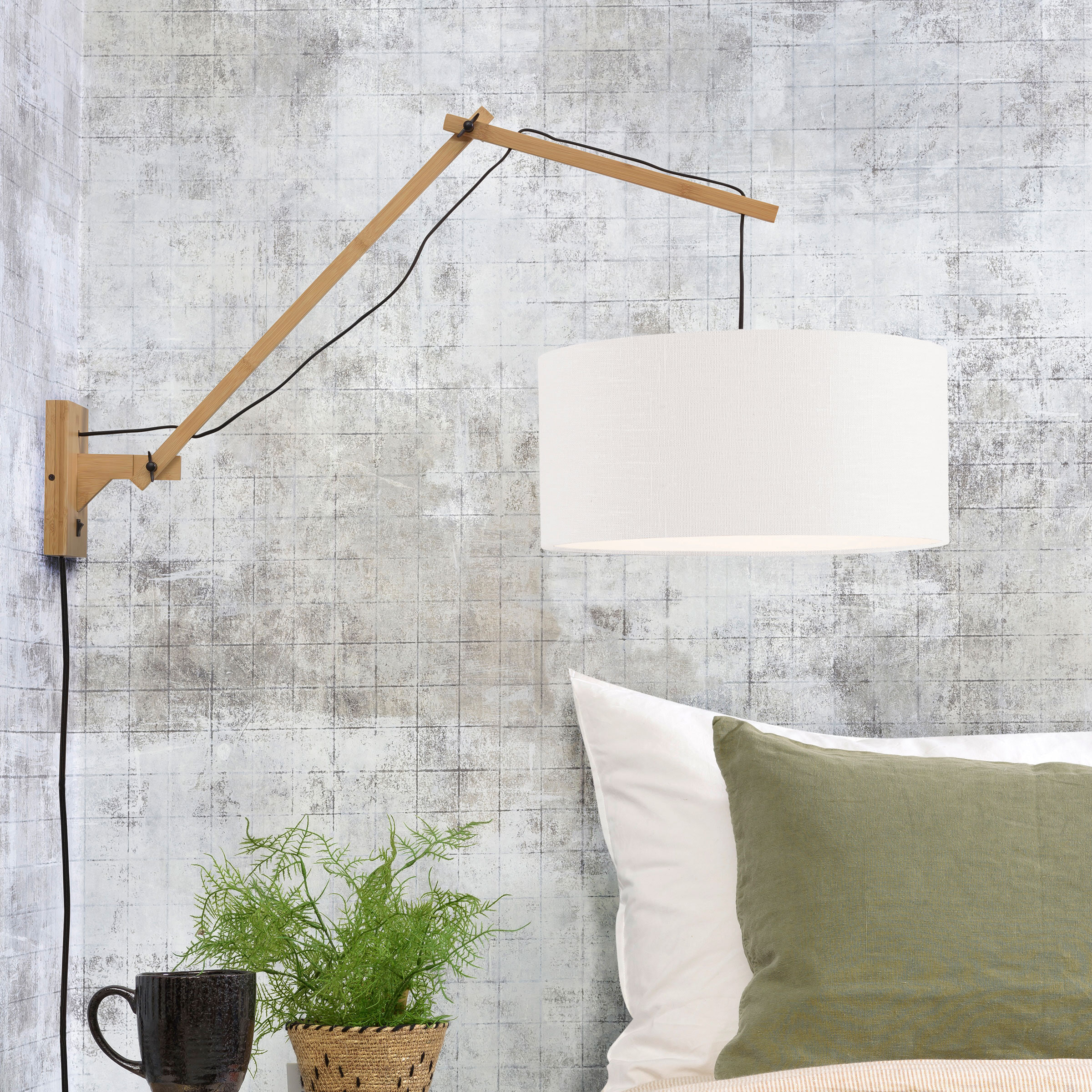 GOOD&MOJO Wandlamp Andes Naturel, Ø47cm, Bamboe en Eco linnen