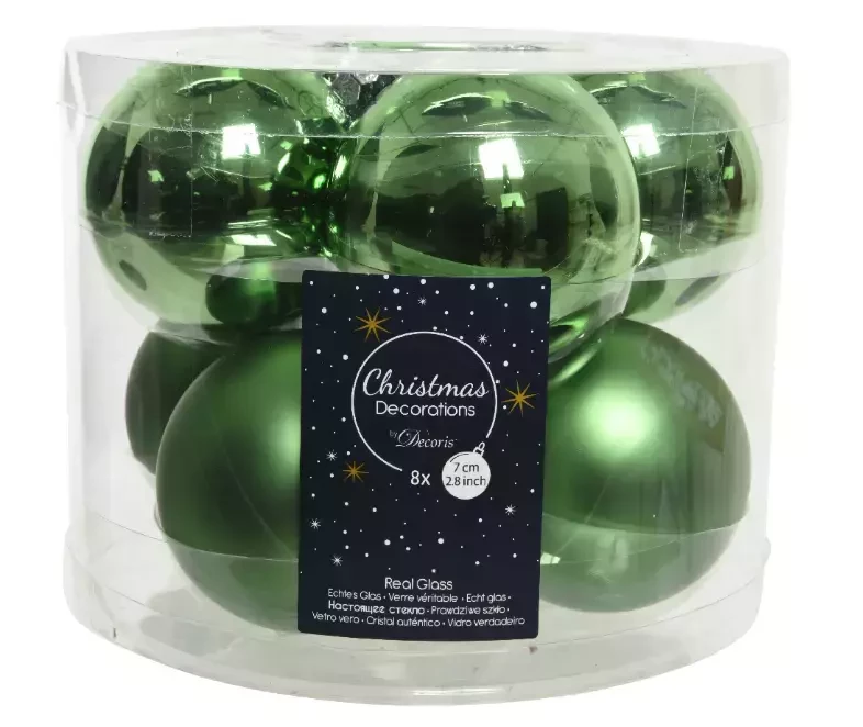 Decoris kerstballen glas 8st mos groen 7cm