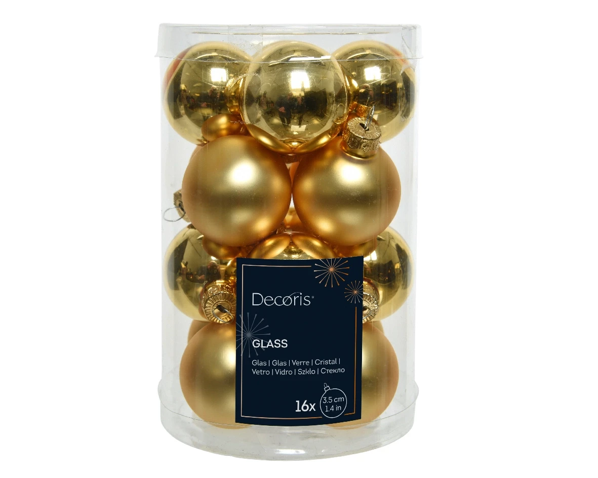 Decoris kerstballen set glas 16st licht goud 3,5cm