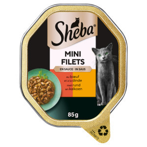 Sheba Mini Filets met rund en kalkoen in saus natvoer kat (kuipjes 85 g) Per 44 (44 x 85 g)