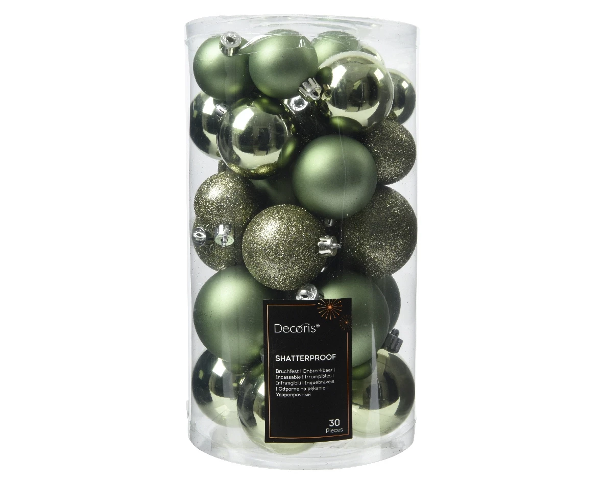 Decoris kerstballen set Plastic 30st rosemarijn 4-5-6cm