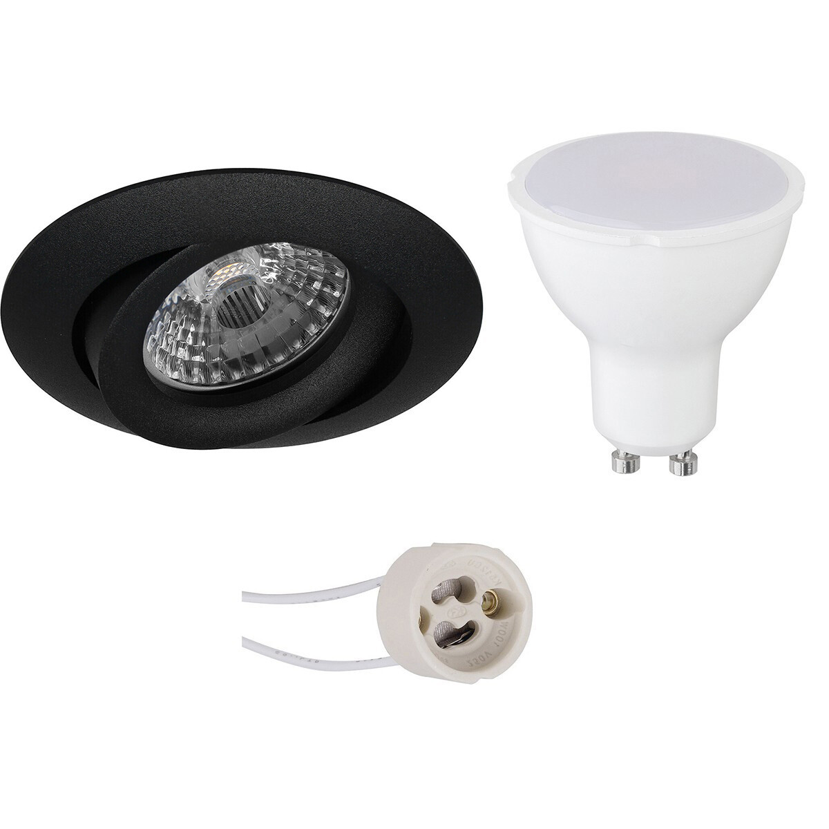 LED Spot Set - Aigi - Pragmi Uranio Pro - GU10 Fitting - Inbouw Rond - Mat Zwart - 6W - Helder/Koud Wit 6400K - Kantelbaar - Ø82mm