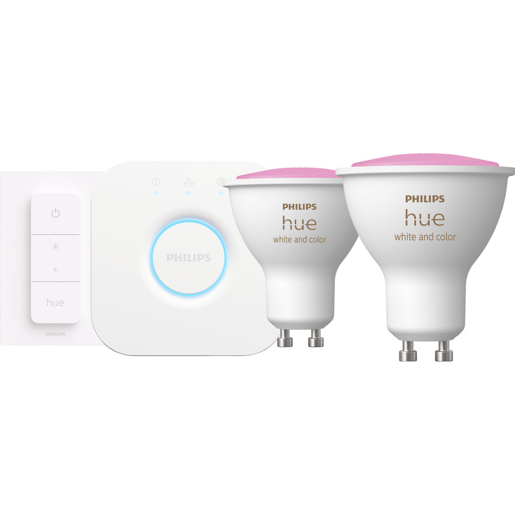 Philips Hue White and Color Starter Pack GU10 met 2 lampen, dimmer + bridge