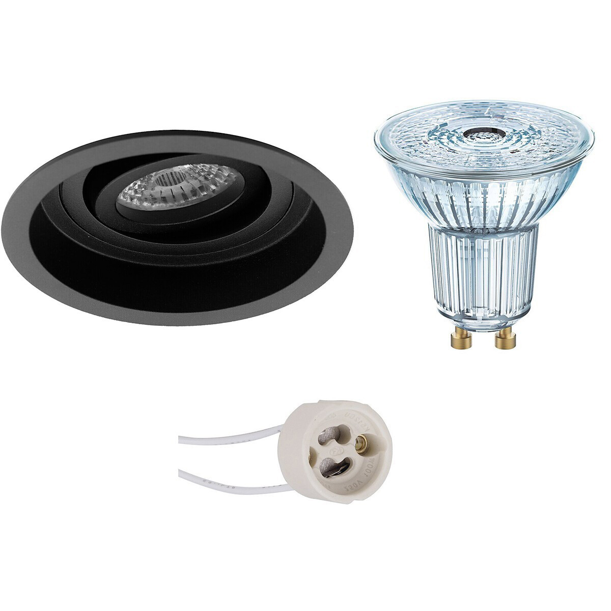 LED Spot Set - LEDVANCE Parathom PAR16 930 36D - Pragmi Domy Pro - GU10 Fitting - Dimbaar - Inbouw Rond - Mat Zwart - 5.5W - Warm Wit 3000K - Verdiept - Kantelbaar - Ø105mm