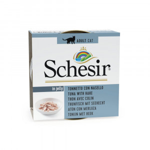 Schesir tonijn met heek (jelly) natvoer kat (blikjes 85 g) 1 tray (14 x 85 g)