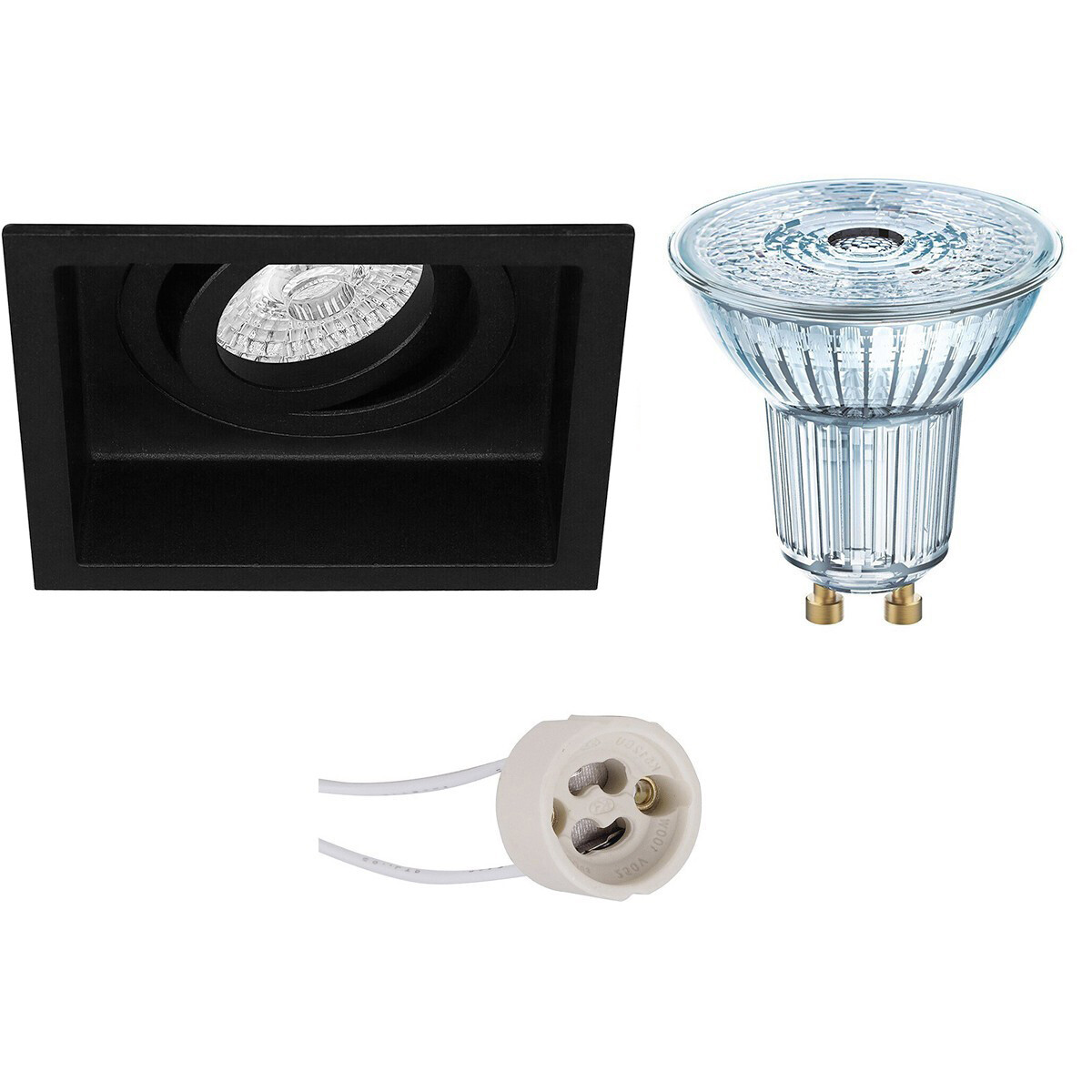 LED Spot Set - LEDVANCE Parathom PAR16 940 36D - Pragmi Domy Pro - GU10 Fitting - Dimbaar - Inbouw Vierkant - Mat Zwart - 3.7W - Natuurlijk Wit 4000K - Verdiept - Kantelbaar - 105mm