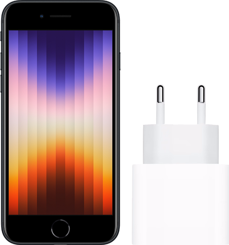 Apple iPhone SE 3 128GB Zwart + Apple Usb C Oplader 20W