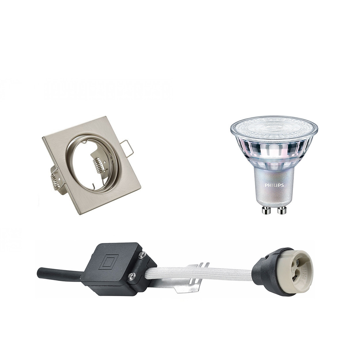 LED Spot Set - GU10 Fitting - Inbouw Vierkant - Mat Nikkel - Kantelbaar 80mm - Philips - MASTER 927 36D VLE - 4.9W - Warm Wit 2200K-2700K - DimTone Dimbaar