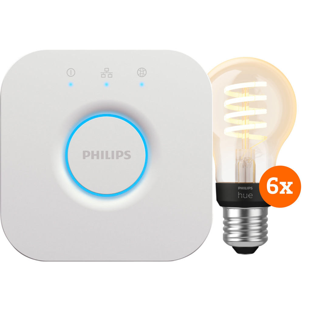 Philips Hue Filament White Ambiance Standaard 6-Pack + Bridge