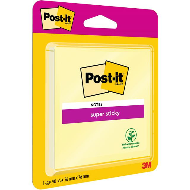 Post-it Super Sticky notes, 90 vel, ft 76 x 76 mm, geel