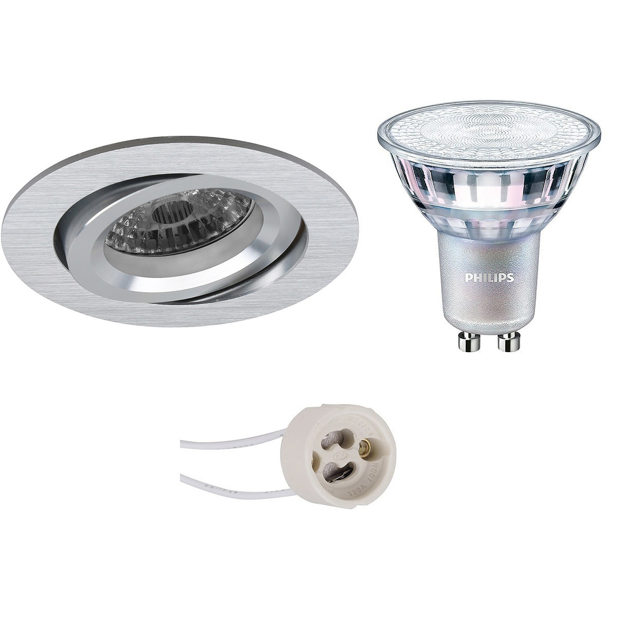 LED Spot Set - Pragmi Aerony Pro - GU10 Fitting - Inbouw Rond - Mat Zilver - Kantelbaar - Ø82mm - Philips - MASTER 927 36D VLE - 4.9W - Warm Wit 2200K-2700K - DimTone Dimbaar