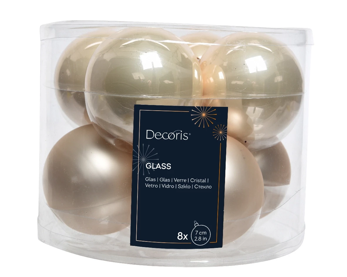 Decoris kerstballen Glas 8st parel 7cm