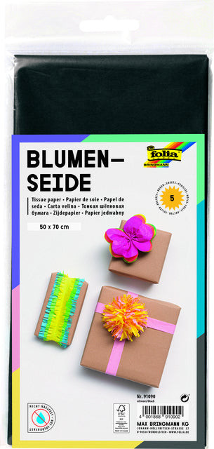 Zijdevloeipapier Folia 50x70cm 20g nr90 zwart set à 5vel | 10 stuks