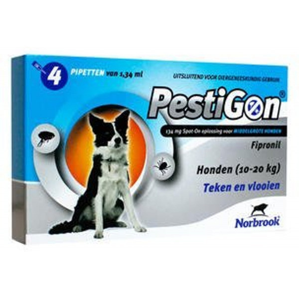 Pestigon Spot-On voor honden van 10 tot 20 kg 3 x 4 pipetten