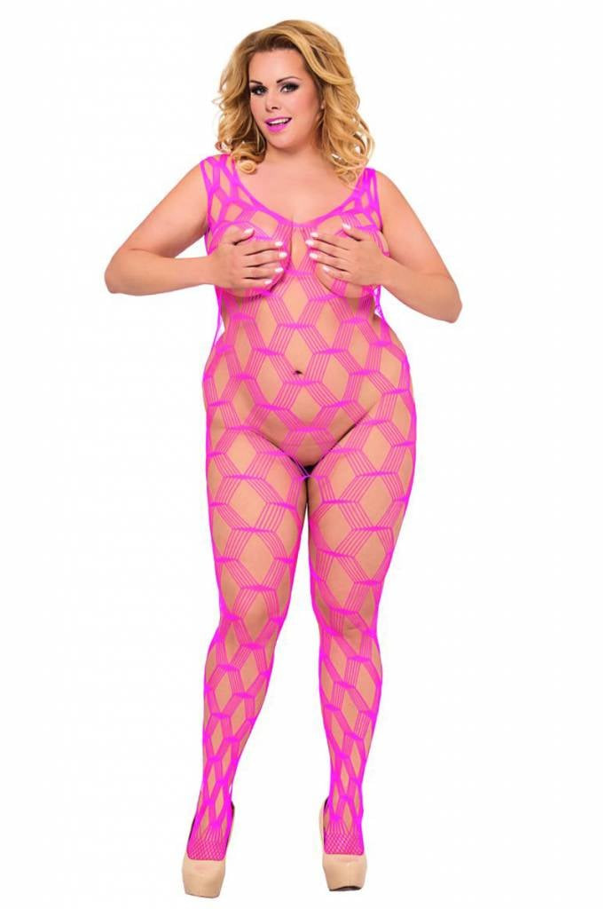 * SOFTLINE Roze mesh bodystocking.