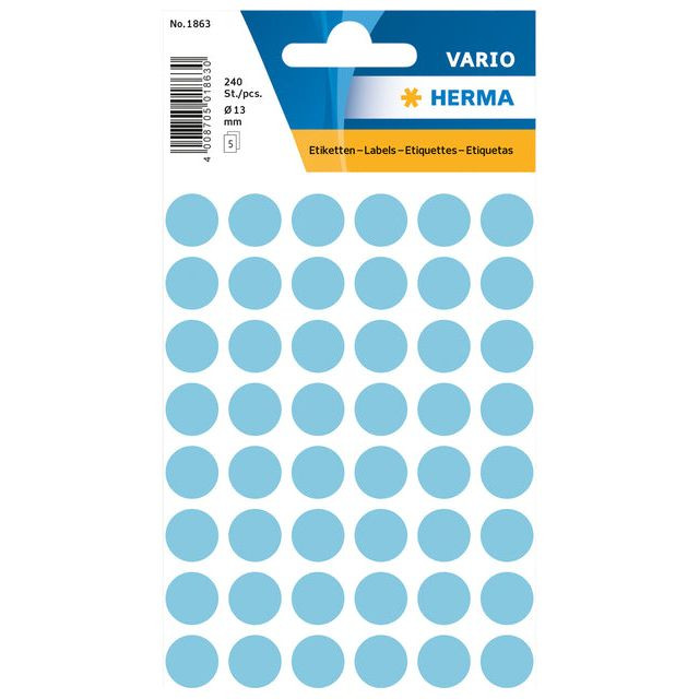 Etiket HERMA 1863 rond 12mm blauw 240stuks | Blister a 5 vel