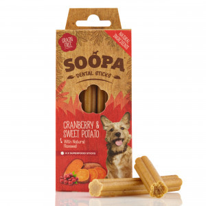 Soopa Dental Sticks met cranberry & zoete aardappel hondensnack Per 3