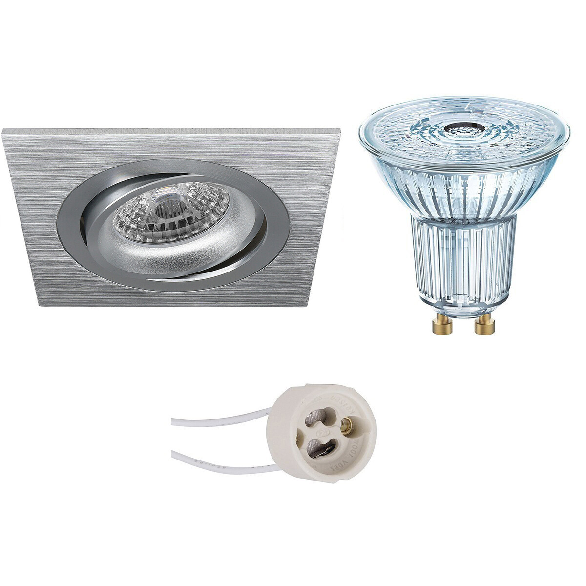 LED Spot Set - LEDVANCE Parathom PAR16 930 36D - Pragmi Borny Pro - GU10 Fitting - Dimbaar - Inbouw Vierkant - Mat Zilver - 3.7W - Warm Wit 3000K - Kantelbaar - 92mm