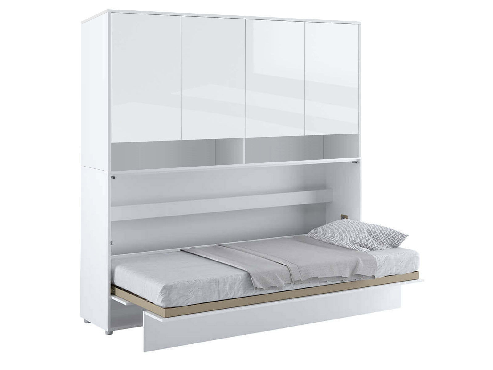 Opklapbed CONCEPTION PRO 90x200 cm wit/glanzend wit (horizontaal) met opzetkast met matras