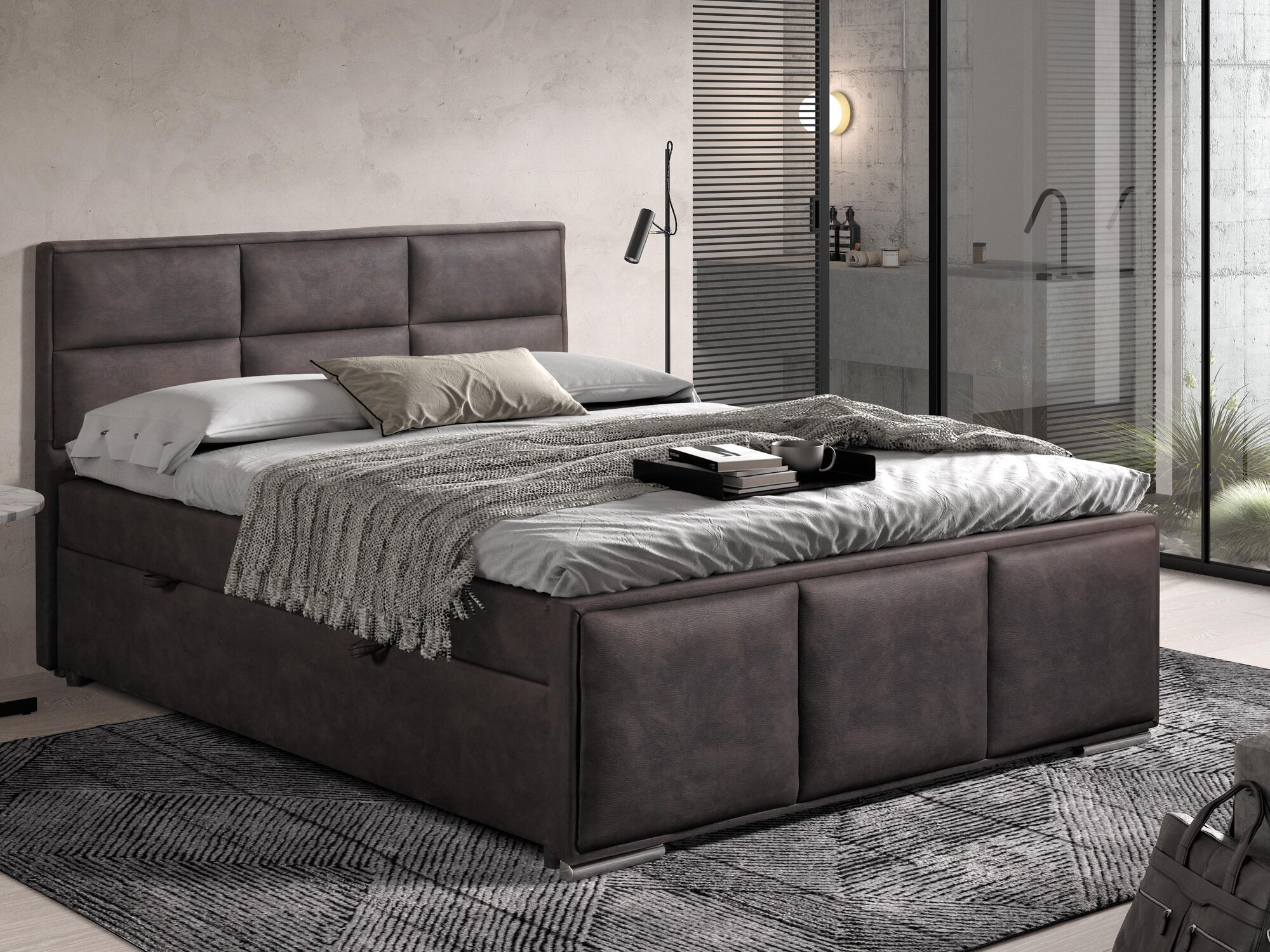 Boxspring AZARIA 140x200 cm stof texas zwart