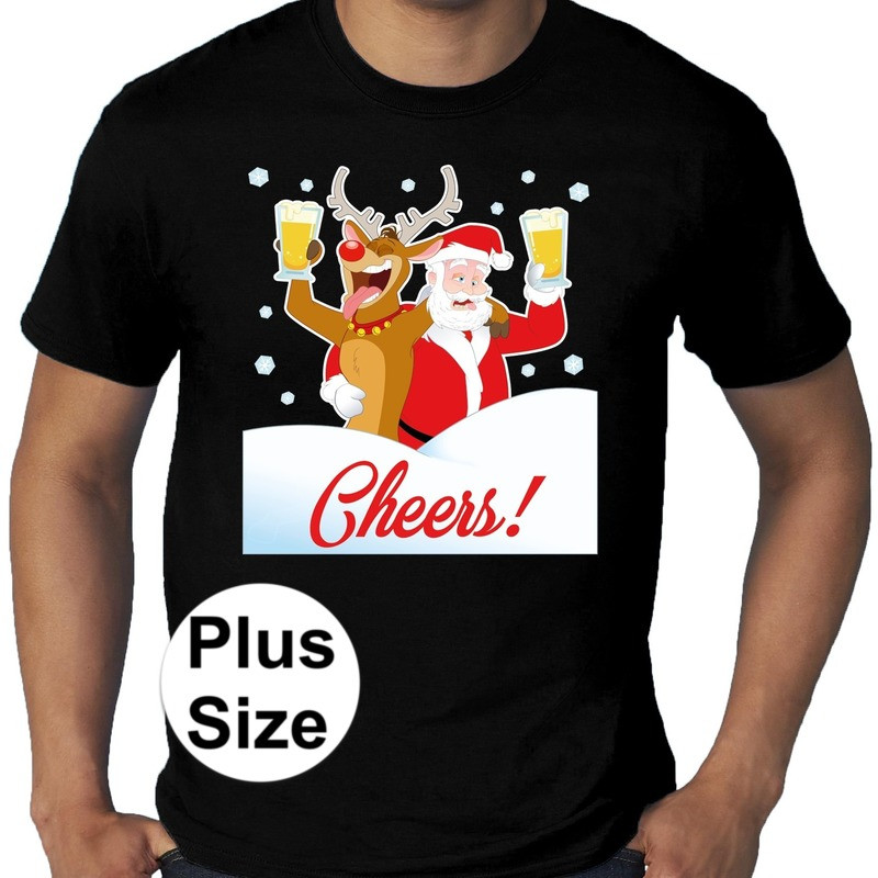 Grote maten fout Kerst shirt Dronken kerstman zwart heren