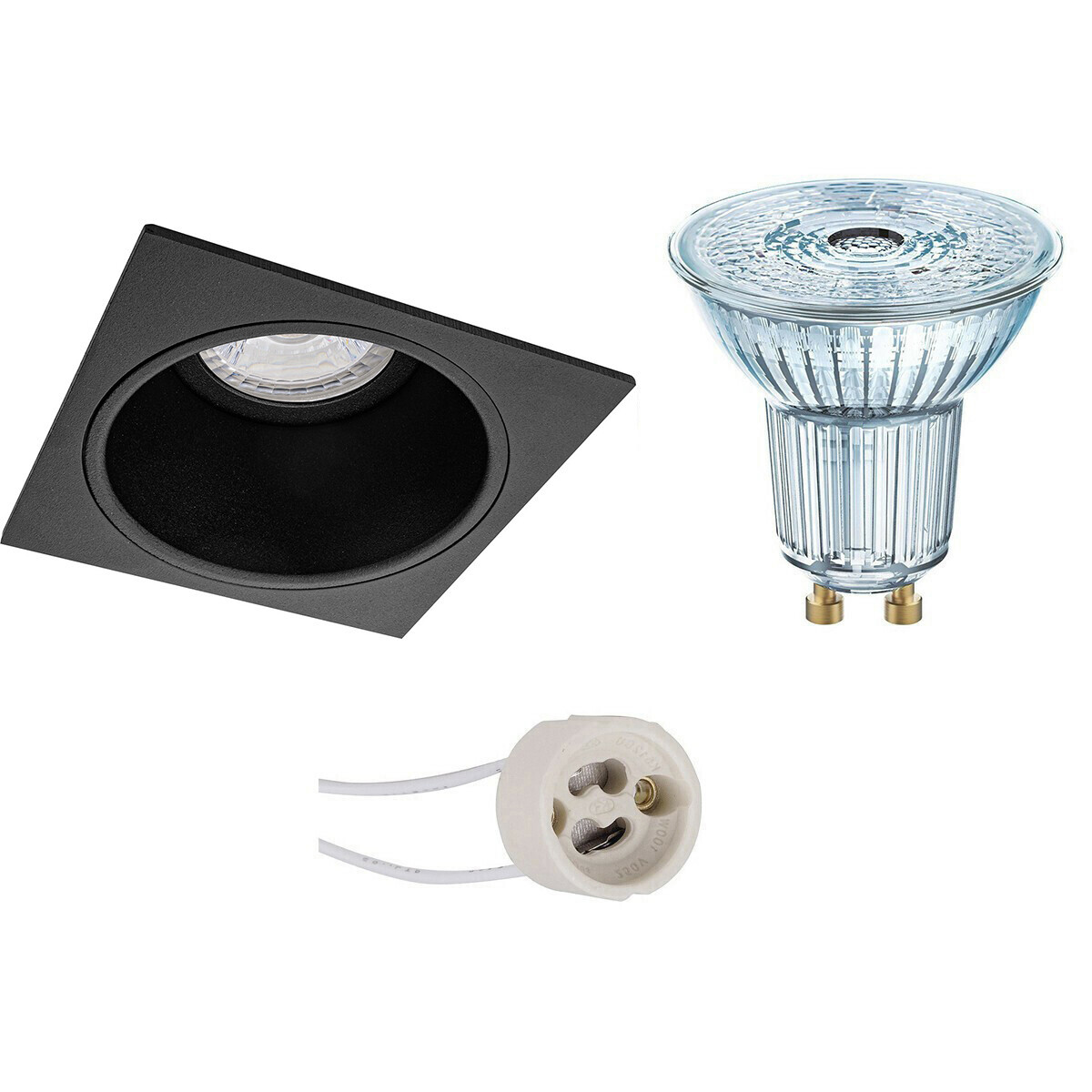 LED Spot Set - LEDVANCE Parathom PAR16 927 36D - Pragmi Minko Pro - GU10 Fitting - Dimbaar - Inbouw Vierkant - Mat Zwart - 3.7W - Warm Wit 2700K - Verdiept - 90mm