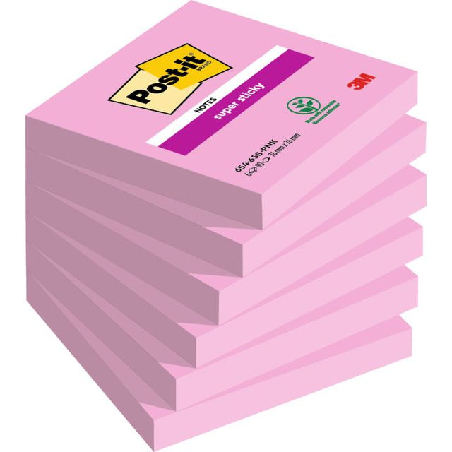 Memoblok 3M Post-it 654 Super Sticky 76X76mm PNK