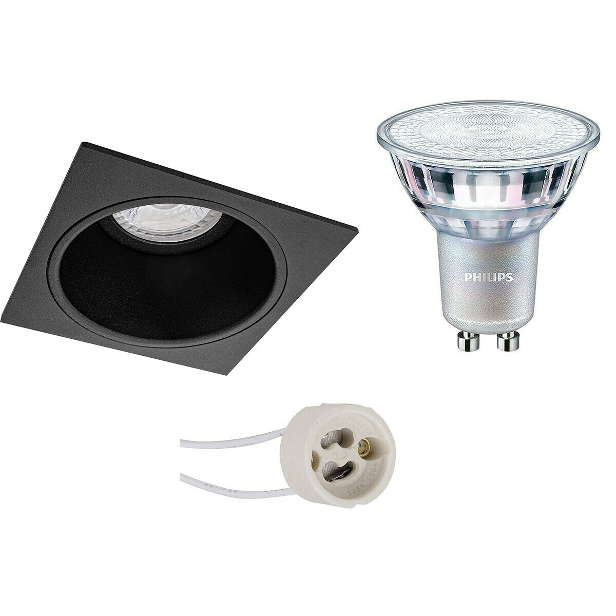 LED Spot Set - Pragmi Minko Pro - GU10 Fitting - Inbouw Vierkant - Mat Zwart - Verdiept - 90mm - Philips - MASTER 927 36D VLE - 4.9W - Warm Wit 2200K-2700K - DimTone Dimbaar