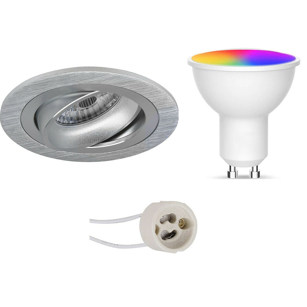 LED Spot Set GU10 - Facto - Smart LED - Wifi LED - Slimme LED - 5W - RGB+CCT - Aanpasbare Kleur - Dimbaar - Pragmi Alpin Pro - Inbouw Rond - Mat Zilver - Kantelbaar Ø92mm