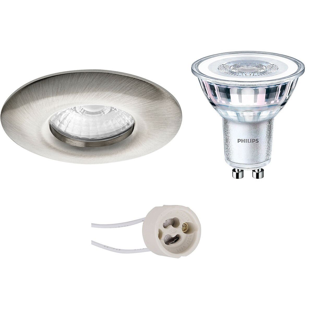 LED Spot Set - Pragmi Luno Pro - Waterdicht IP65 - GU10 Fitting - Inbouw Rond - Mat Nikkel - Ø82mm - Philips - CorePro 840 36D - 4W - Natuurlijk Wit 4000K - Dimbaar