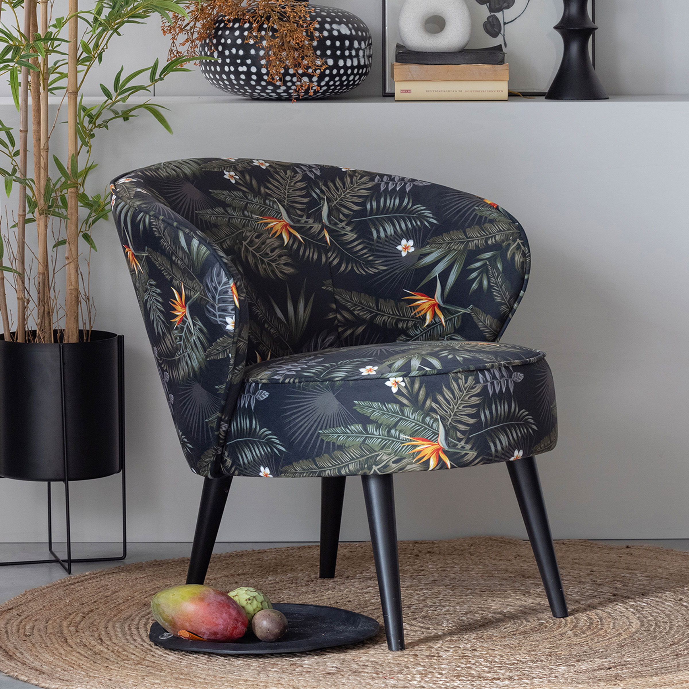 WOOOD Fauteuil Bo Velvet, Bloem Print - Meerkleurig