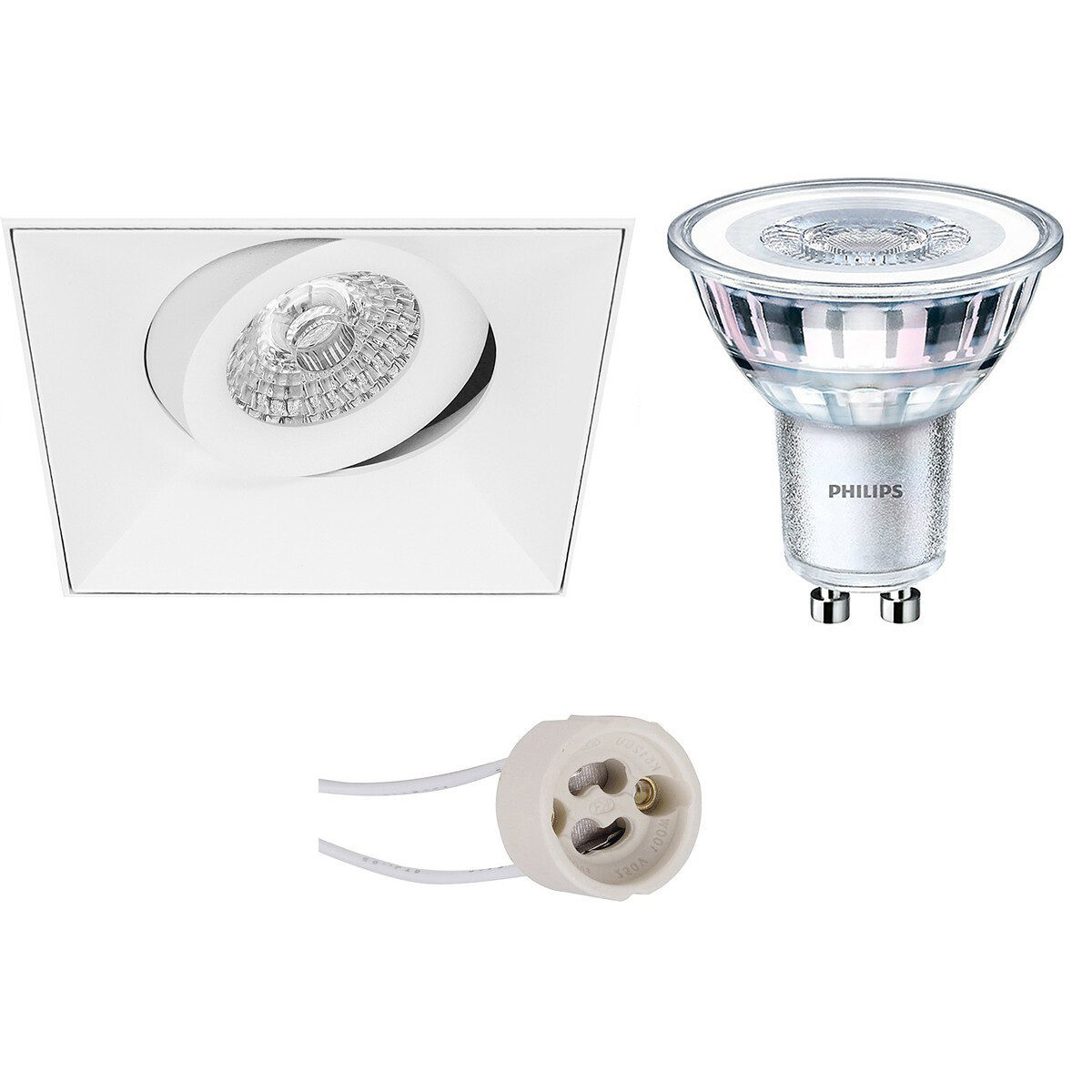 LED Spot Set - Pragmi Nivas Pro - GU10 Fitting - Inbouw Vierkant - Mat Wit - Trimless - Kantelbaar - 150mm - Philips - CorePro 827 36D - 4W - Warm Wit 2700K - Dimbaar