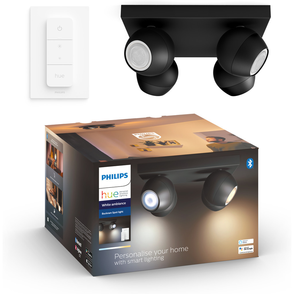 Philips Hue Buckram 4-Spot opbouwspot White Ambiance Zwart